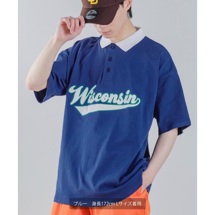 USコットン ロゴアップリケ 刺しゅう 半袖ポロシャツ メンズ スタジアムロゴ カットソー オーバーサイズ ビッグシルエット ゆったり 大きいサイズ トップス 韓国 | improves | 01