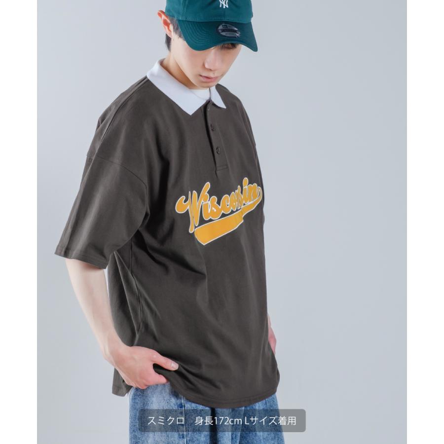 USコットン ロゴアップリケ 刺しゅう 半袖ポロシャツ メンズ スタジアムロゴ カットソー オーバーサイズ ビッグシルエット ゆったり 大きいサイズ トップス 韓国 | improves | 10