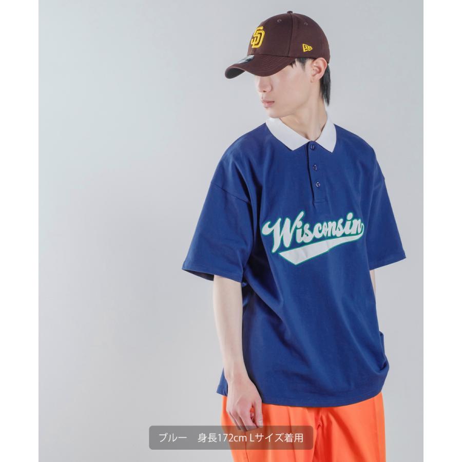 USコットン ロゴアップリケ 刺しゅう 半袖ポロシャツ メンズ スタジアムロゴ カットソー オーバーサイズ ビッグシルエット ゆったり 大きいサイズ トップス 韓国 | improves | 02