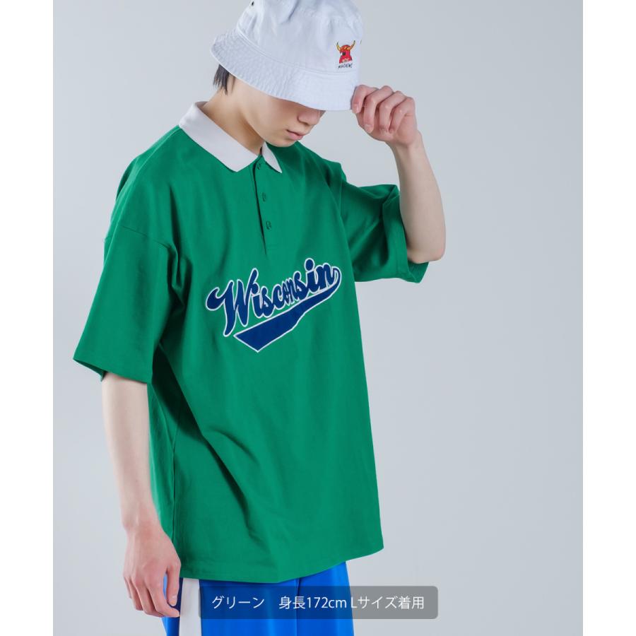 USコットン ロゴアップリケ 刺しゅう 半袖ポロシャツ メンズ スタジアムロゴ カットソー オーバーサイズ ビッグシルエット ゆったり 大きいサイズ トップス 韓国 | improves | 05