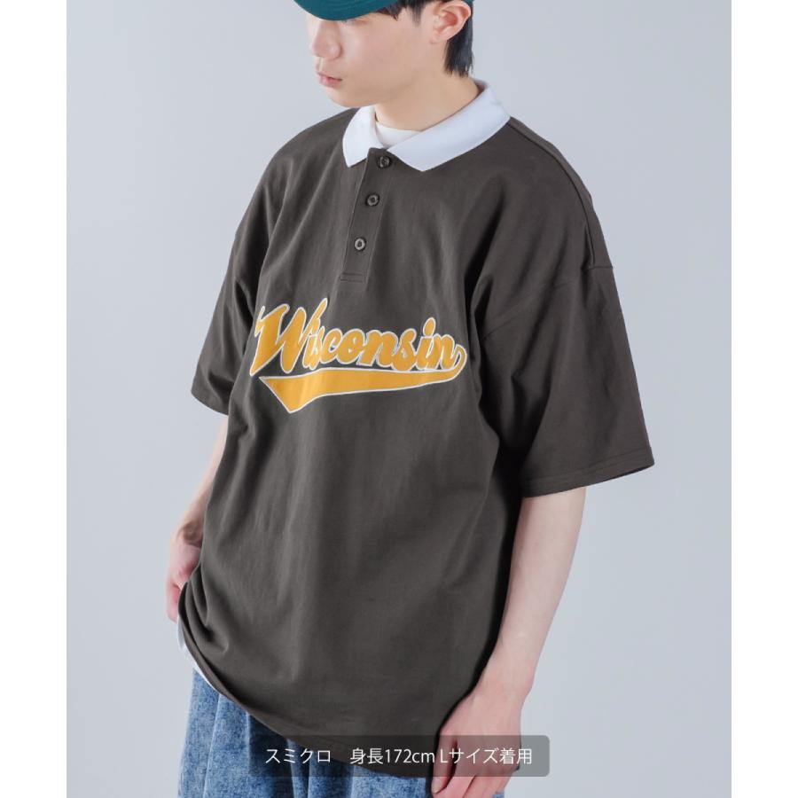 USコットン ロゴアップリケ 刺しゅう 半袖ポロシャツ メンズ スタジアムロゴ カットソー オーバーサイズ ビッグシルエット ゆったり 大きいサイズ トップス 韓国 | improves | 09