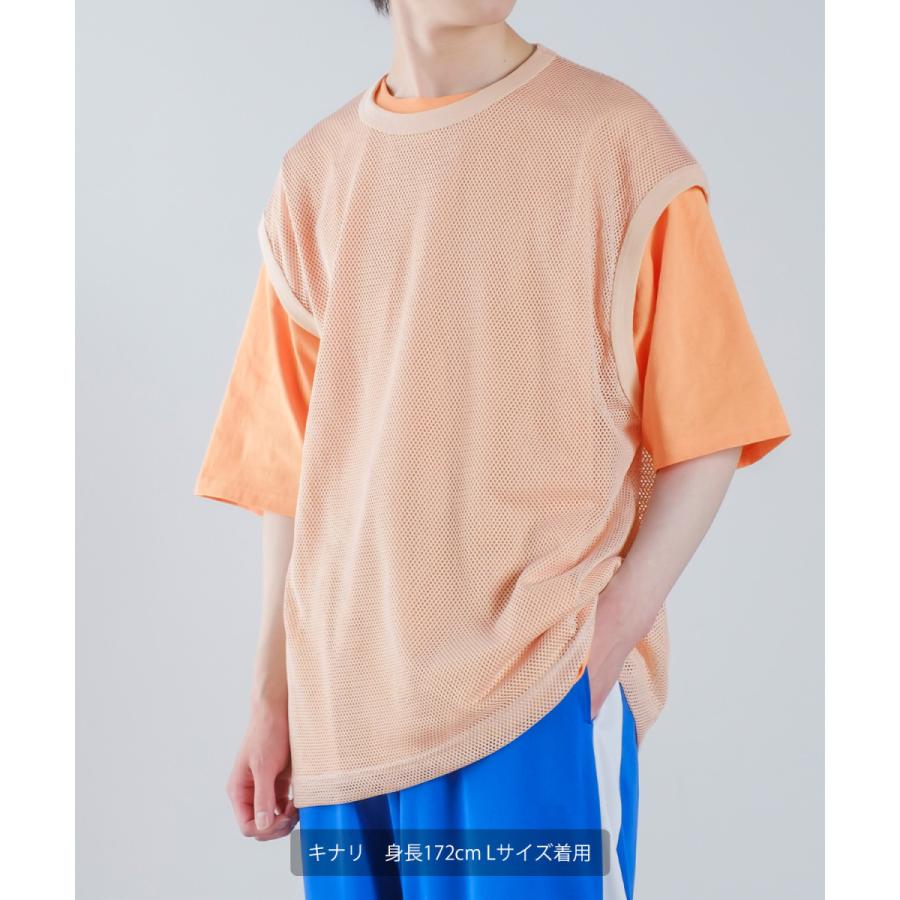 メッシュベスト×半袖Tシャツ アンサンブル メンズ セパレート カットソー クルーネック ノースリーブ オーバーサイズ ビッグシルエット 大きいサイズ 韓国 | improves | 02
