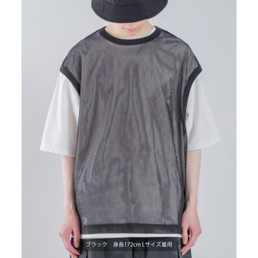 メッシュベスト×半袖Tシャツ アンサンブル メンズ セパレート カットソー クルーネック ノースリーブ オーバーサイズ ビッグシルエット 大きいサイズ 韓国 | improves | 06