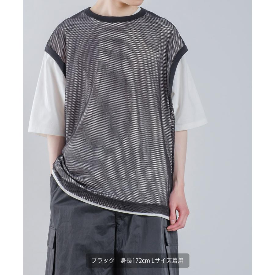 メッシュベスト×半袖Tシャツ アンサンブル メンズ セパレート カットソー クルーネック ノースリーブ オーバーサイズ ビッグシルエット 大きいサイズ 韓国 | improves | 08