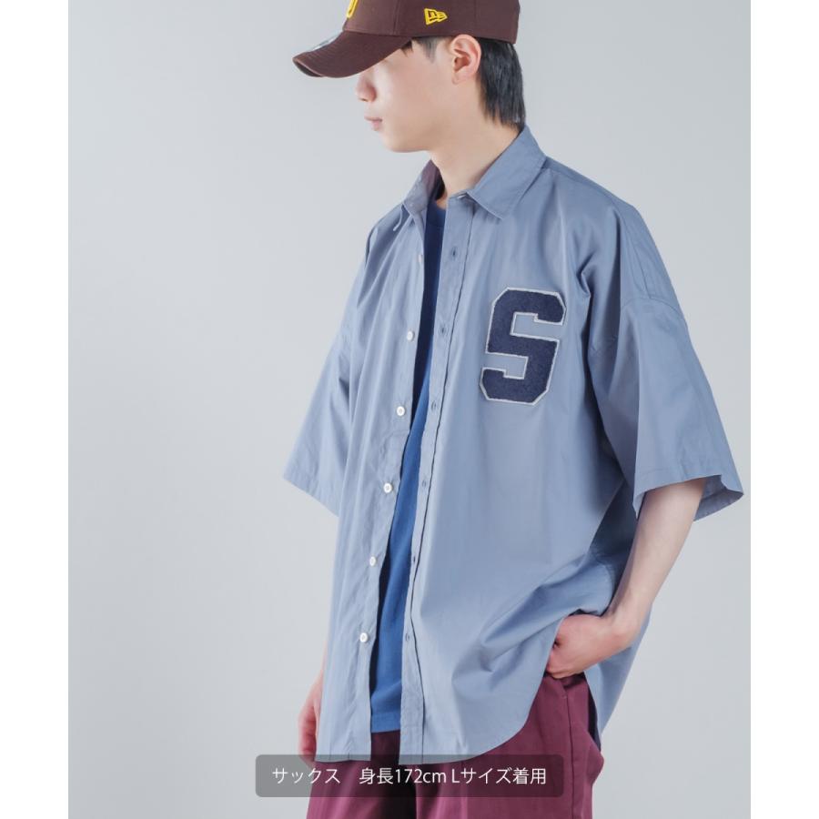 ロゴワッペン ブロード 半袖ビッグシャツ メンズ 刺しゅう レギュラーカラーシャツ オーバーサイズ ビッグシルエット ゆったり 大きいサイズ トップス シンプル | improves | 01