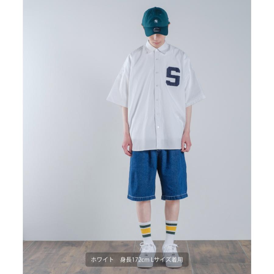 ロゴワッペン ブロード 半袖ビッグシャツ メンズ 刺しゅう レギュラーカラーシャツ オーバーサイズ ビッグシルエット ゆったり 大きいサイズ トップス シンプル | improves | 11