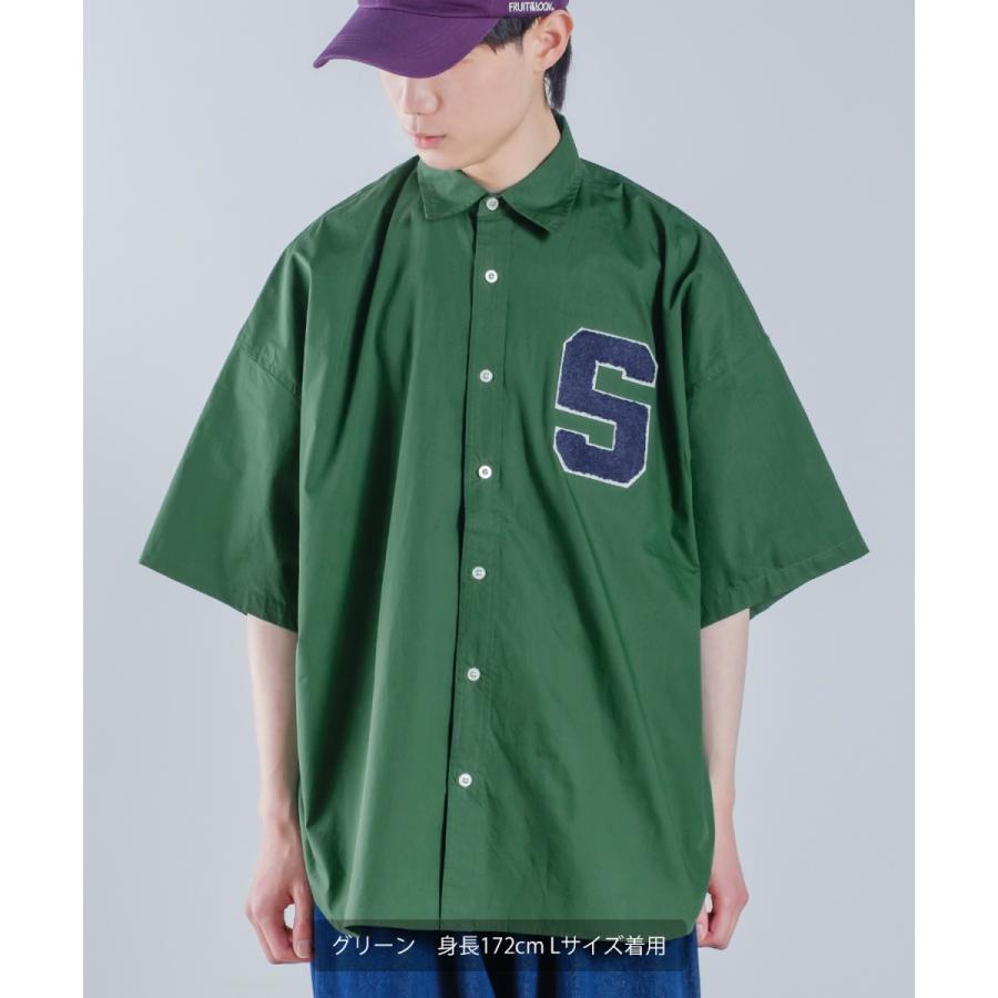 ロゴワッペン ブロード 半袖ビッグシャツ メンズ 刺しゅう レギュラーカラーシャツ オーバーサイズ ビッグシルエット ゆったり 大きいサイズ トップス シンプル | improves | 12