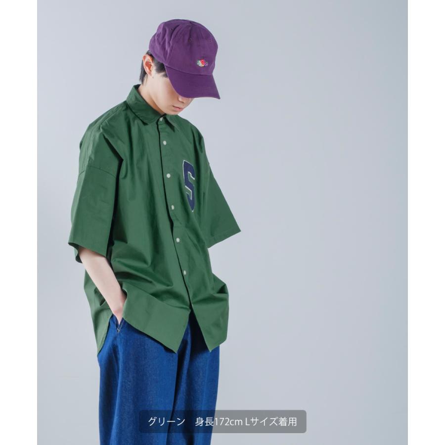 ロゴワッペン ブロード 半袖ビッグシャツ メンズ 刺しゅう レギュラーカラーシャツ オーバーサイズ ビッグシルエット ゆったり 大きいサイズ トップス シンプル | improves | 13