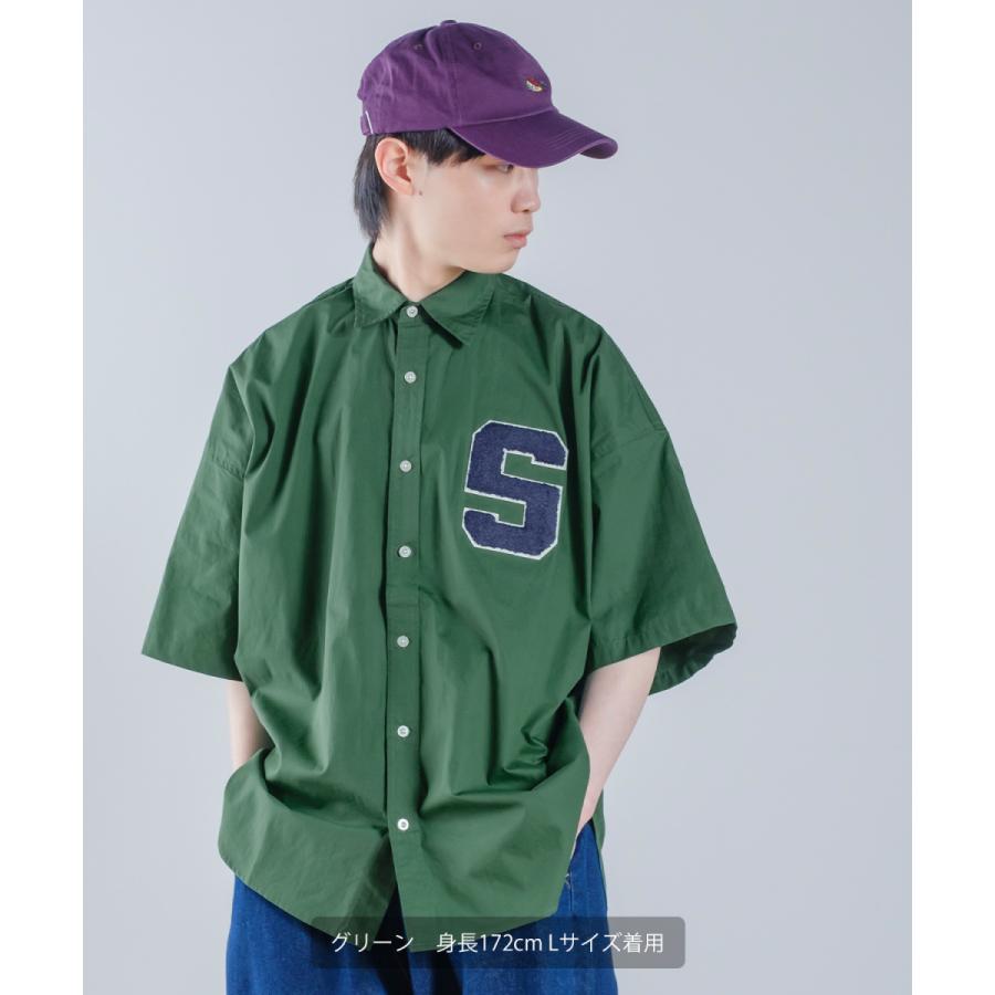 ロゴワッペン ブロード 半袖ビッグシャツ メンズ 刺しゅう レギュラーカラーシャツ オーバーサイズ ビッグシルエット ゆったり 大きいサイズ トップス シンプル | improves | 14