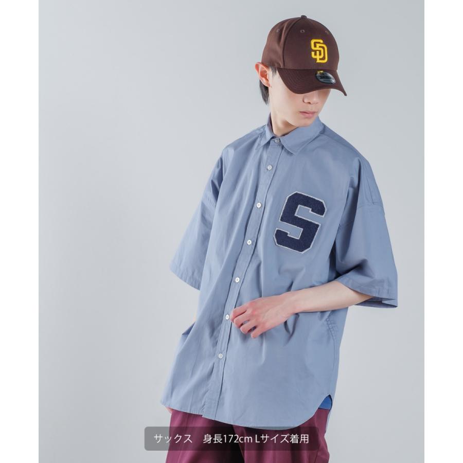 ロゴワッペン ブロード 半袖ビッグシャツ メンズ 刺しゅう レギュラーカラーシャツ オーバーサイズ ビッグシルエット ゆったり 大きいサイズ トップス シンプル | improves | 04