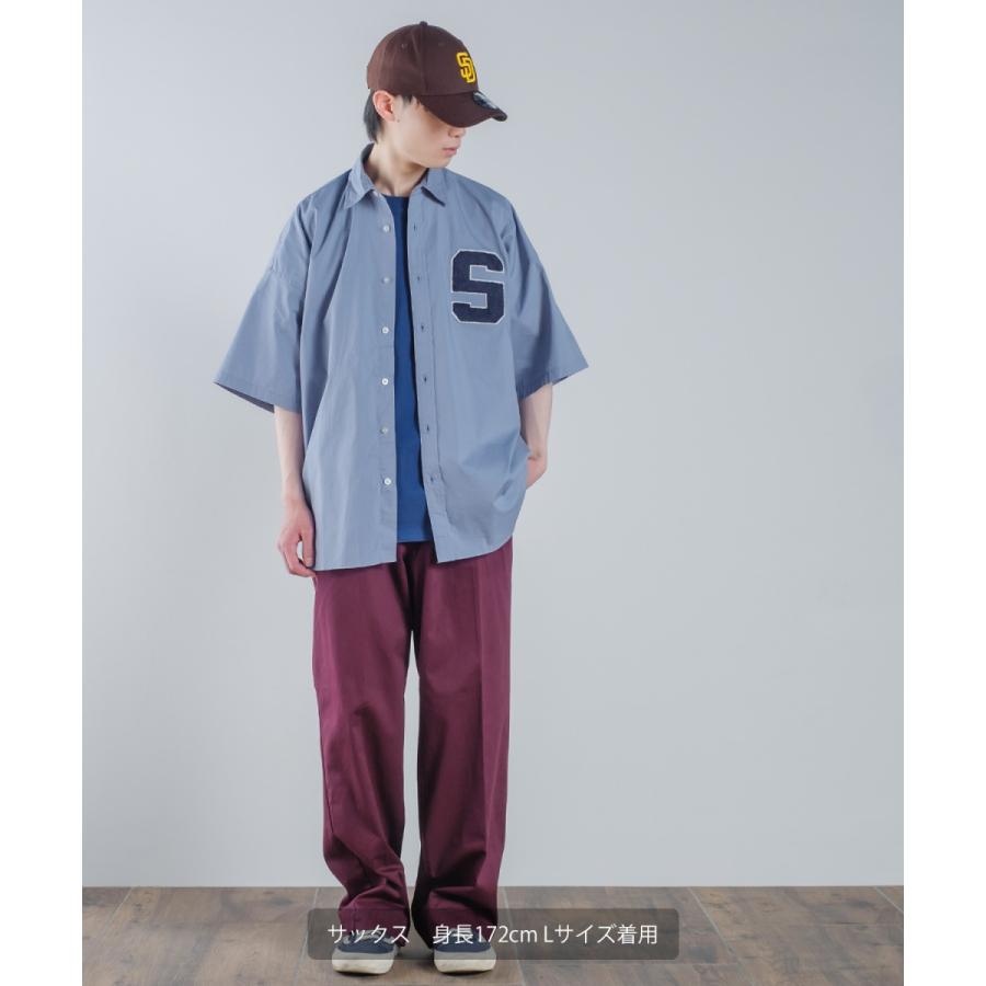 ロゴワッペン ブロード 半袖ビッグシャツ メンズ 刺しゅう レギュラーカラーシャツ オーバーサイズ ビッグシルエット ゆったり 大きいサイズ トップス シンプル | improves | 05