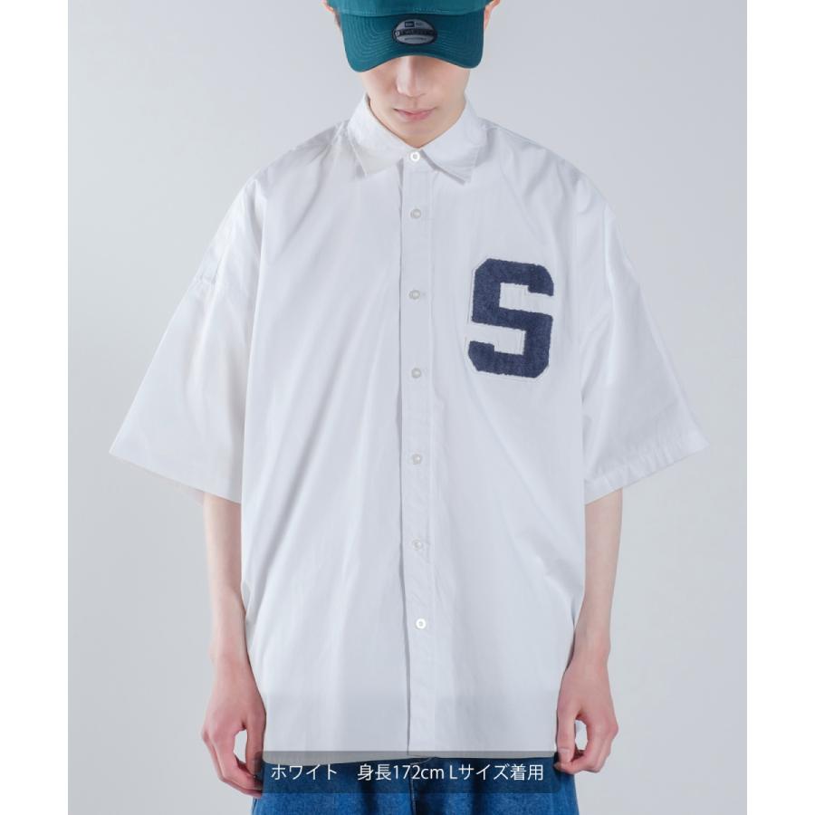 ロゴワッペン ブロード 半袖ビッグシャツ メンズ 刺しゅう レギュラーカラーシャツ オーバーサイズ ビッグシルエット ゆったり 大きいサイズ トップス シンプル | improves | 06