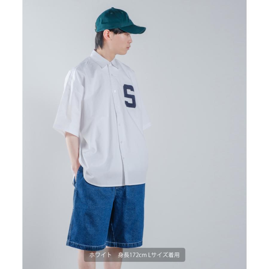 ロゴワッペン ブロード 半袖ビッグシャツ メンズ 刺しゅう レギュラーカラーシャツ オーバーサイズ ビッグシルエット ゆったり 大きいサイズ トップス シンプル | improves | 09