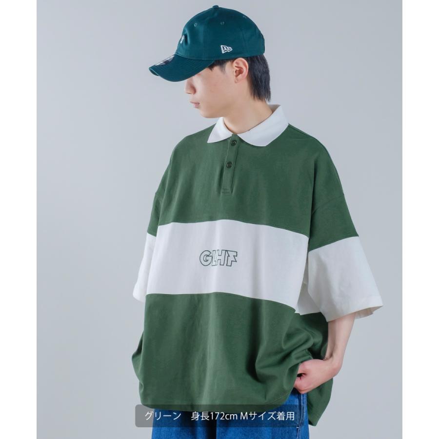 切替 ロゴ刺しゅう 半袖 ビッグポロシャツ メンズ ラインデザイン ラガーシャツ オーバーサイズ ビッグサイズ ゆったり 大きいサイズ 韓国ファッション アメカジ | improves | 10