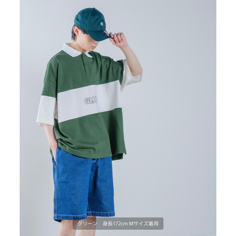 切替 ロゴ刺しゅう 半袖 ビッグポロシャツ メンズ ラインデザイン ラガーシャツ オーバーサイズ ビッグサイズ ゆったり 大きいサイズ 韓国ファッション アメカジ | improves | 11