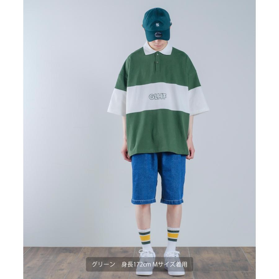 切替 ロゴ刺しゅう 半袖 ビッグポロシャツ メンズ ラインデザイン ラガーシャツ オーバーサイズ ビッグサイズ ゆったり 大きいサイズ 韓国ファッション アメカジ | improves | 14