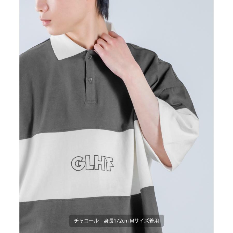 切替 ロゴ刺しゅう 半袖 ビッグポロシャツ メンズ ラインデザイン ラガーシャツ オーバーサイズ ビッグサイズ ゆったり 大きいサイズ 韓国ファッション アメカジ | improves | 02
