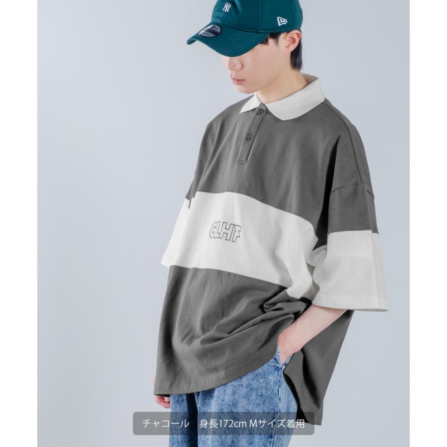 切替 ロゴ刺しゅう 半袖 ビッグポロシャツ メンズ ラインデザイン ラガーシャツ オーバーサイズ ビッグサイズ ゆったり 大きいサイズ 韓国ファッション アメカジ | improves | 03