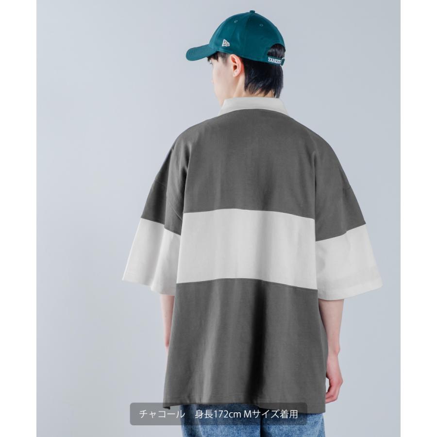 切替 ロゴ刺しゅう 半袖 ビッグポロシャツ メンズ ラインデザイン ラガーシャツ オーバーサイズ ビッグサイズ ゆったり 大きいサイズ 韓国ファッション アメカジ | improves | 04