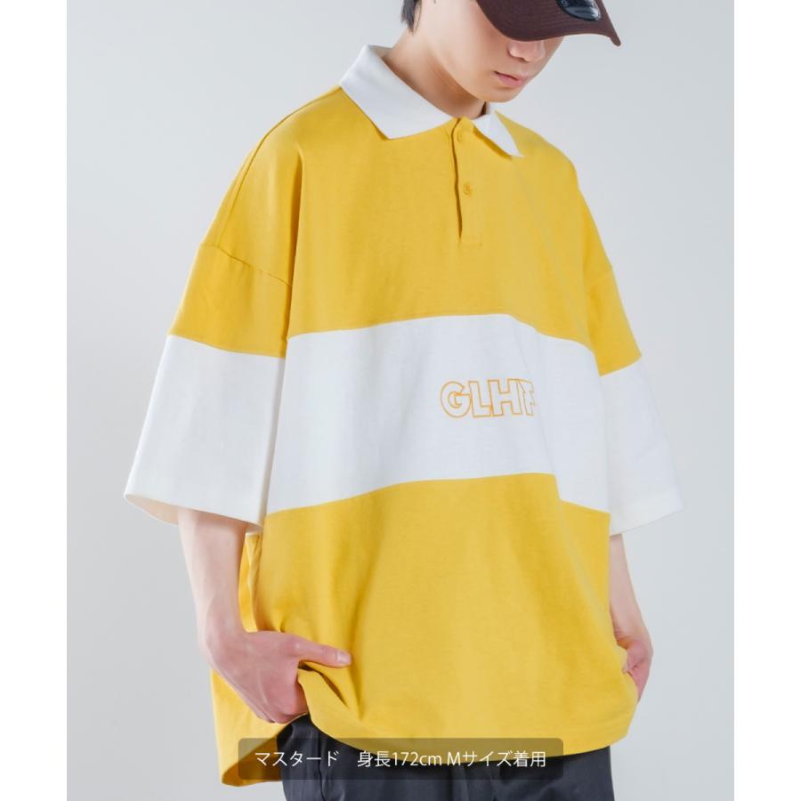 切替 ロゴ刺しゅう 半袖 ビッグポロシャツ メンズ ラインデザイン ラガーシャツ オーバーサイズ ビッグサイズ ゆったり 大きいサイズ 韓国ファッション アメカジ | improves | 05