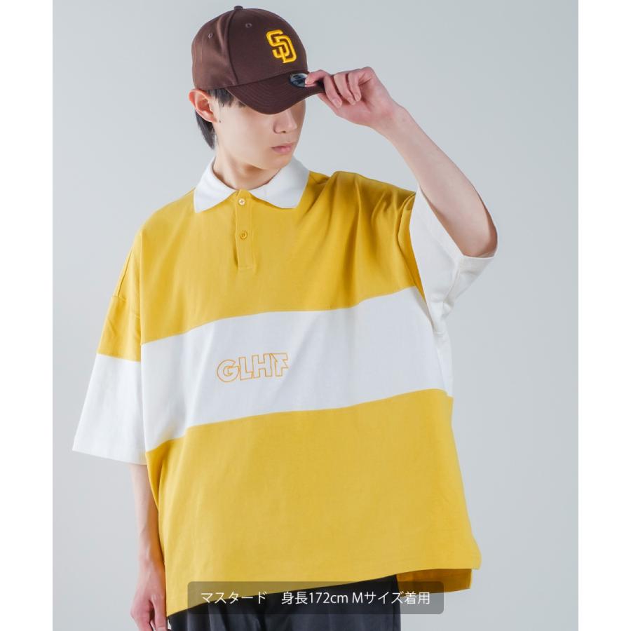 切替 ロゴ刺しゅう 半袖 ビッグポロシャツ メンズ ラインデザイン ラガーシャツ オーバーサイズ ビッグサイズ ゆったり 大きいサイズ 韓国ファッション アメカジ | improves | 07