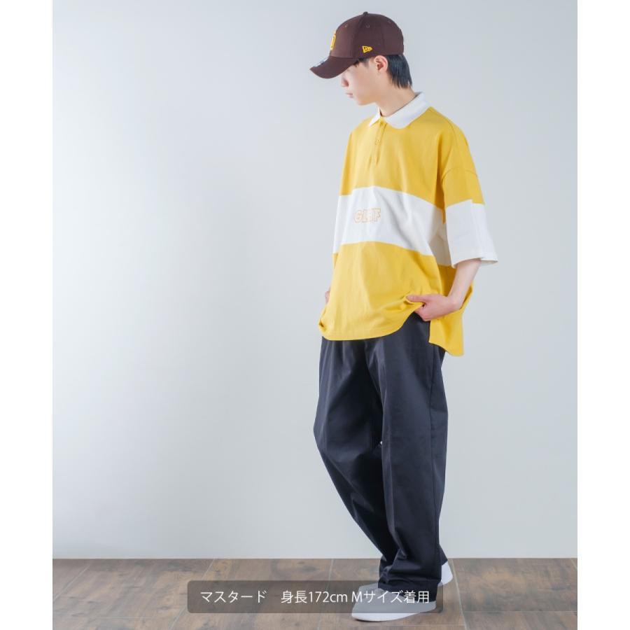 切替 ロゴ刺しゅう 半袖 ビッグポロシャツ メンズ ラインデザイン ラガーシャツ オーバーサイズ ビッグサイズ ゆったり 大きいサイズ 韓国ファッション アメカジ | improves | 09