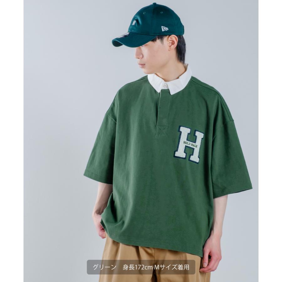 ロゴワッペン 刺しゅう 半袖 ビッグ ラガーシャツ メンズ ラインデザイン ポロシャツ オーバーサイズ ビッグサイズ ゆったり 大きいサイズ 韓国 アメカジ | improves | 10