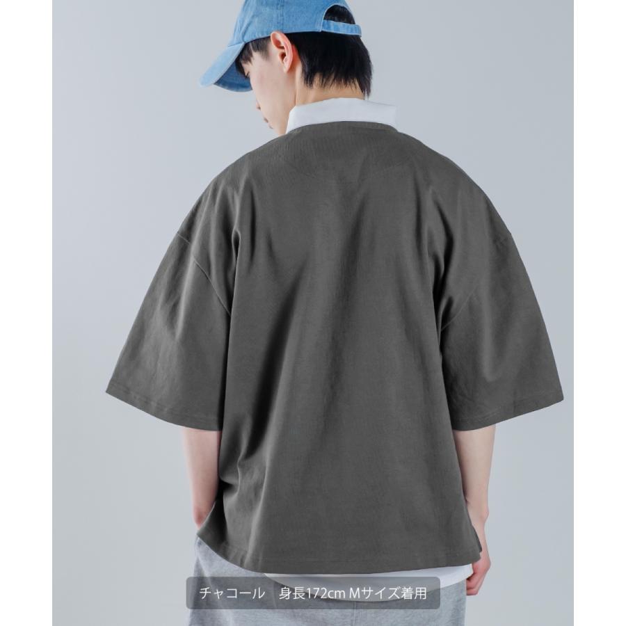 ロゴワッペン 刺しゅう 半袖 ビッグ ラガーシャツ メンズ ラインデザイン ポロシャツ オーバーサイズ ビッグサイズ ゆったり 大きいサイズ 韓国 アメカジ | improves | 03