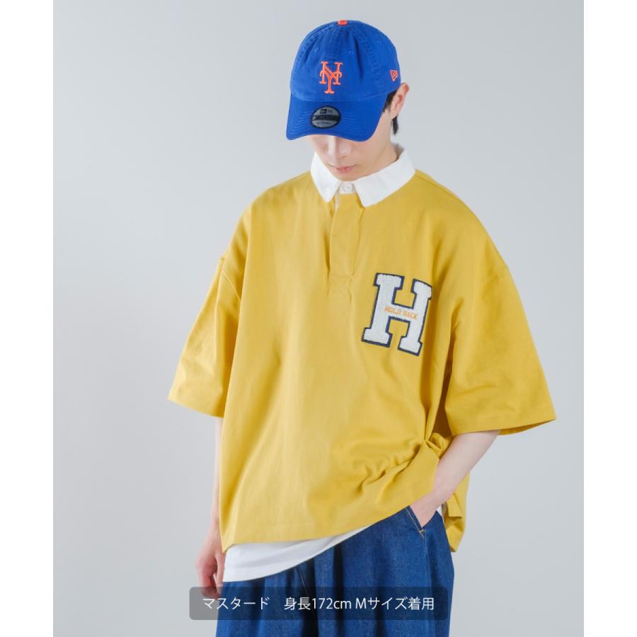 ロゴワッペン 刺しゅう 半袖 ビッグ ラガーシャツ メンズ ラインデザイン ポロシャツ オーバーサイズ ビッグサイズ ゆったり 大きいサイズ 韓国 アメカジ | improves | 05