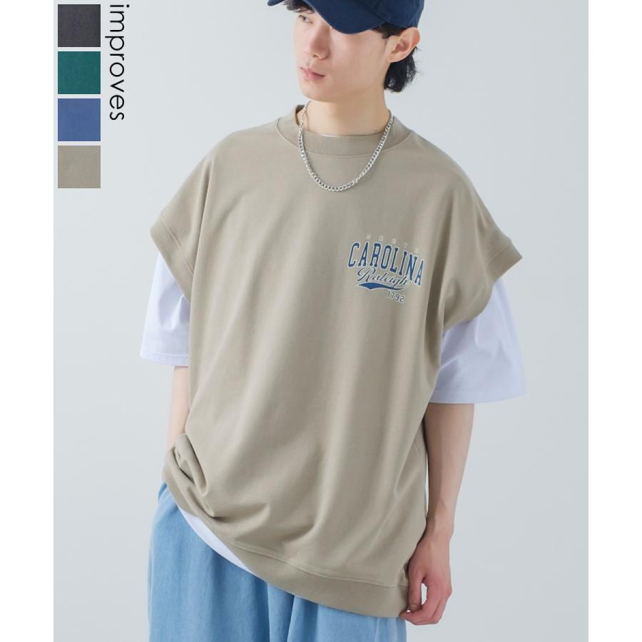 USコットン 裏毛ベスト&カットソー&ネックレス メンズ アンサンブル スウェットベスト Tシャツ チェーンネックレス オーバーサイズ 大きいサイズ 韓国 | improves