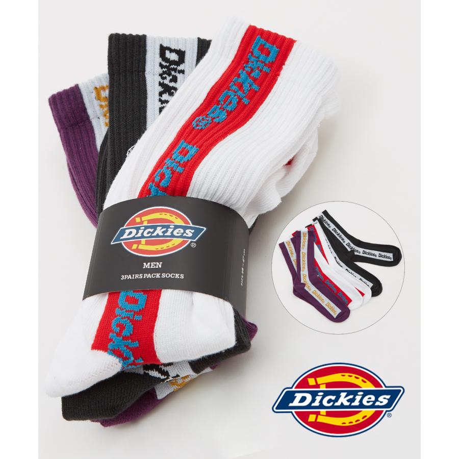 ソックス メンズ Dickies/ディッキーズ 3足セット ブランドロゴ ラインソックス ミドル丈ソックス スニーカーソックス 靴下 くつした カジュアル ストリート | Dickies