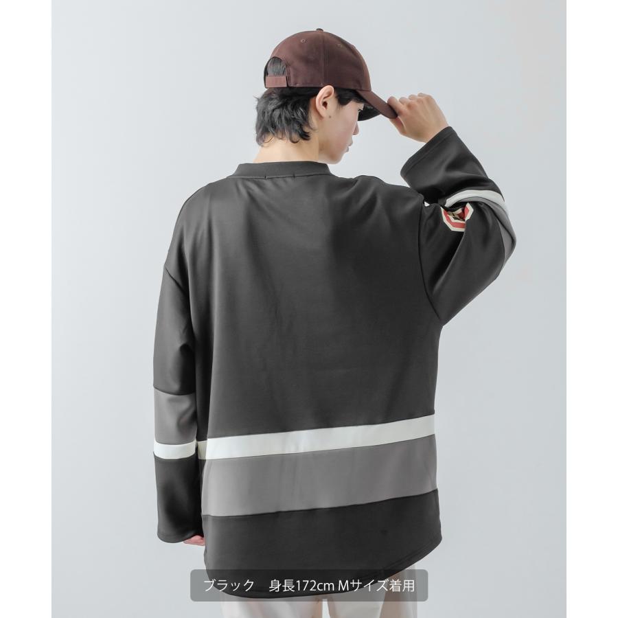 長袖Tシャツ メンズ ロンT ホッケーシャツ ゲームシャツ レースアップ カレッジロゴ プリント ヘンリーネック オーバーサイズ 大きいサイズ ゆったり | improves | 03