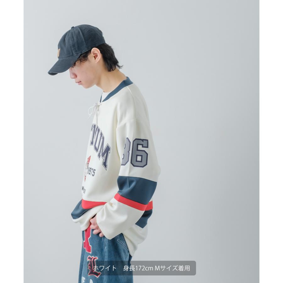 長袖Tシャツ メンズ ロンT ホッケーシャツ ゲームシャツ レースアップ カレッジロゴ プリント ヘンリーネック オーバーサイズ 大きいサイズ ゆったり | improves | 07