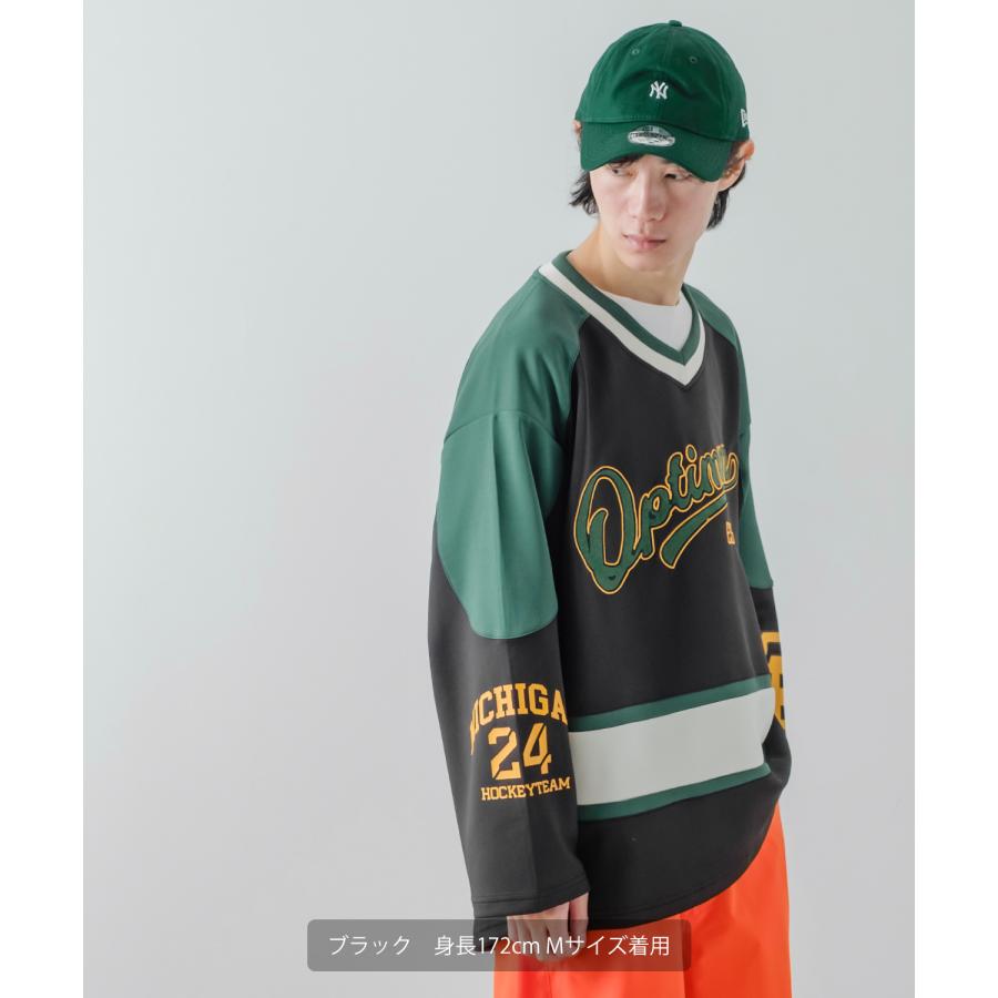 長袖Tシャツ メンズ レディース ロンT ホッケーシャツ ゲームシャツ Vネック ロゴワッペン 袖プリント ラインリブ オーバーサイズ 大きいサイズ ゆったり |  | 05