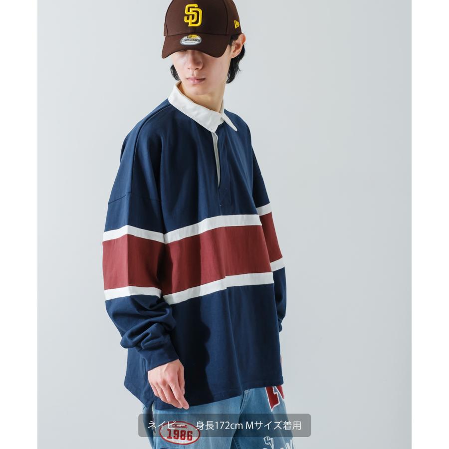 ポロシャツ メンズ ヘビーウエイト ラガーシャツ 長袖 ライン 切替 ビッグシルエット オーバーサイズ 大きいサイズ ゆったり ゲームシャツ アメカジ ストリート | improves | 14