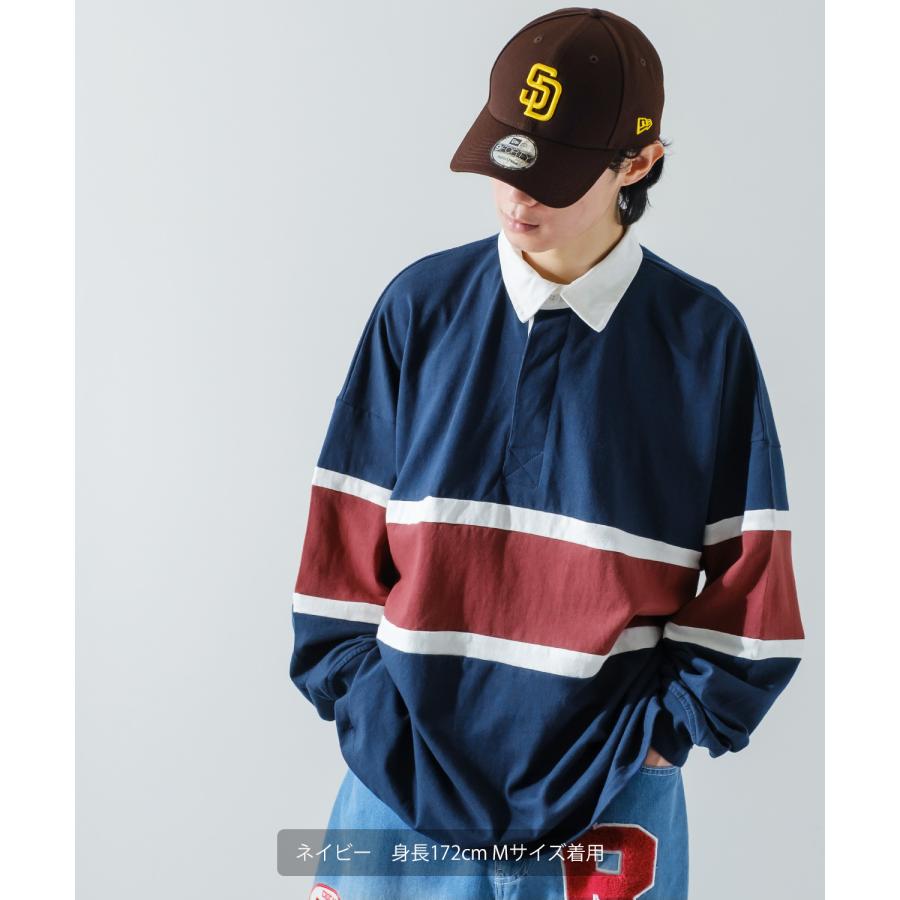 ポロシャツ メンズ ヘビーウエイト ラガーシャツ 長袖 ライン 切替 ビッグシルエット オーバーサイズ 大きいサイズ ゆったり ゲームシャツ アメカジ ストリート | improves | 15