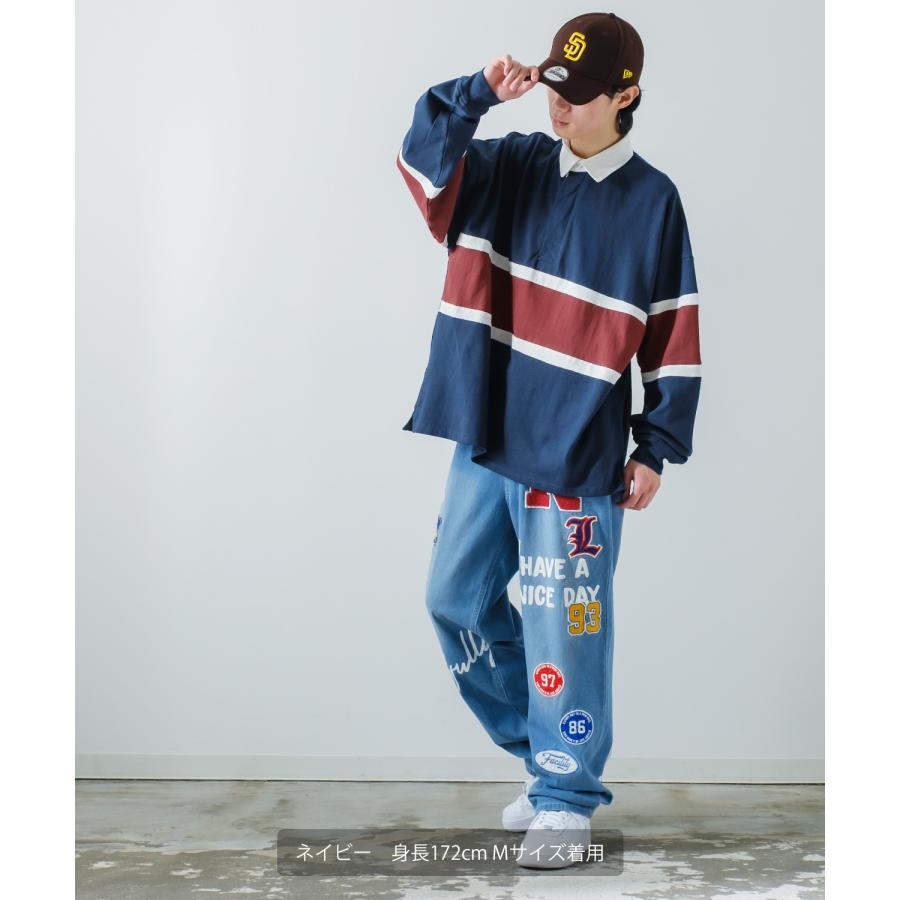 ポロシャツ メンズ ヘビーウエイト ラガーシャツ 長袖 ライン 切替 ビッグシルエット オーバーサイズ 大きいサイズ ゆったり ゲームシャツ アメカジ ストリート | improves | 17