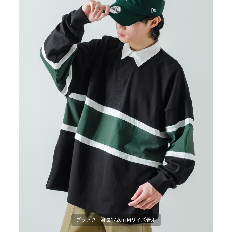 ポロシャツ メンズ ヘビーウエイト ラガーシャツ 長袖 ライン 切替 ビッグシルエット オーバーサイズ 大きいサイズ ゆったり ゲームシャツ アメカジ ストリート | improves | 08