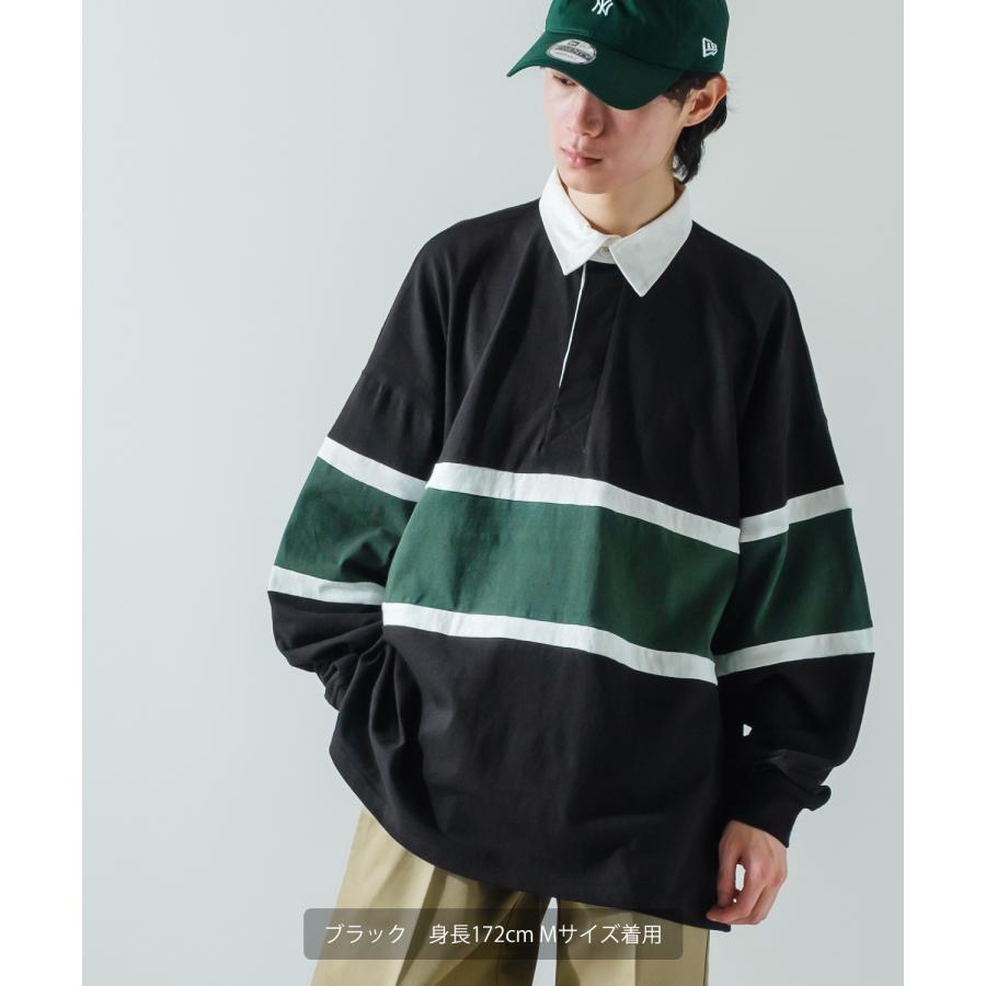 ポロシャツ メンズ ヘビーウエイト ラガーシャツ 長袖 ライン 切替 ビッグシルエット オーバーサイズ 大きいサイズ ゆったり ゲームシャツ アメカジ ストリート | improves | 09