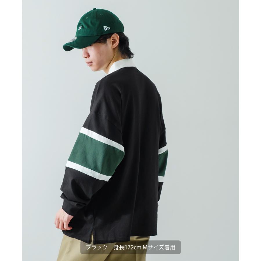 ポロシャツ メンズ ヘビーウエイト ラガーシャツ 長袖 ライン 切替 ビッグシルエット オーバーサイズ 大きいサイズ ゆったり ゲームシャツ アメカジ ストリート | improves | 10