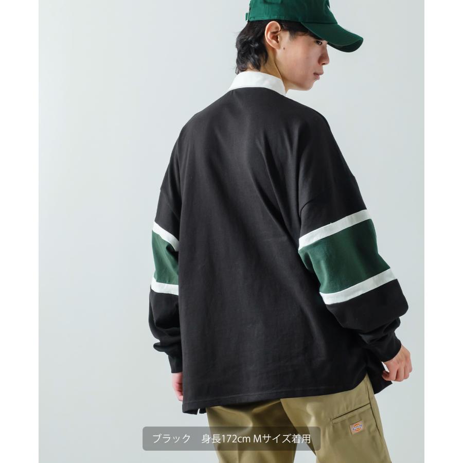 ポロシャツ メンズ ヘビーウエイト ラガーシャツ 長袖 ライン 切替 ビッグシルエット オーバーサイズ 大きいサイズ ゆったり ゲームシャツ アメカジ ストリート | improves | 11
