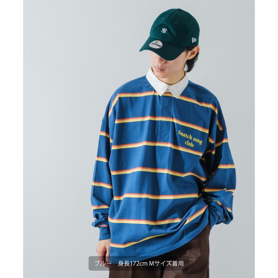 ポロシャツ メンズ ラガーシャツ 長袖 刺しゅう ロゴ マルチボーダー オーバーサイズ 大きいサイズ ゆったり ゲームシャツ アメカジ ストリート | improves | 15