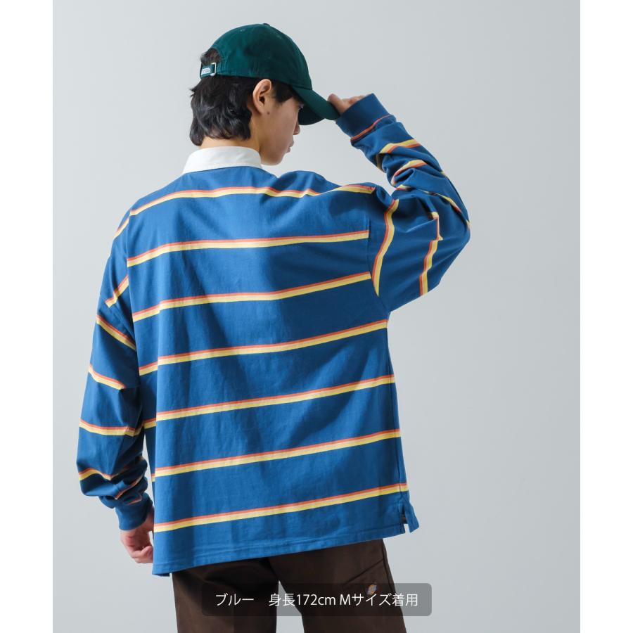 ポロシャツ メンズ ラガーシャツ 長袖 刺しゅう ロゴ マルチボーダー オーバーサイズ 大きいサイズ ゆったり ゲームシャツ アメカジ ストリート | improves | 16
