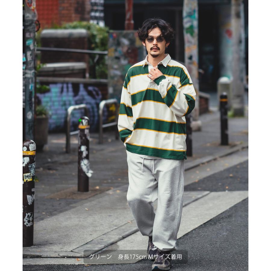 ポロシャツ メンズ ラガーシャツ 長袖 刺しゅう ロゴ マルチボーダー オーバーサイズ 大きいサイズ ゆったり ゲームシャツ アメカジ ストリート | improves | 07