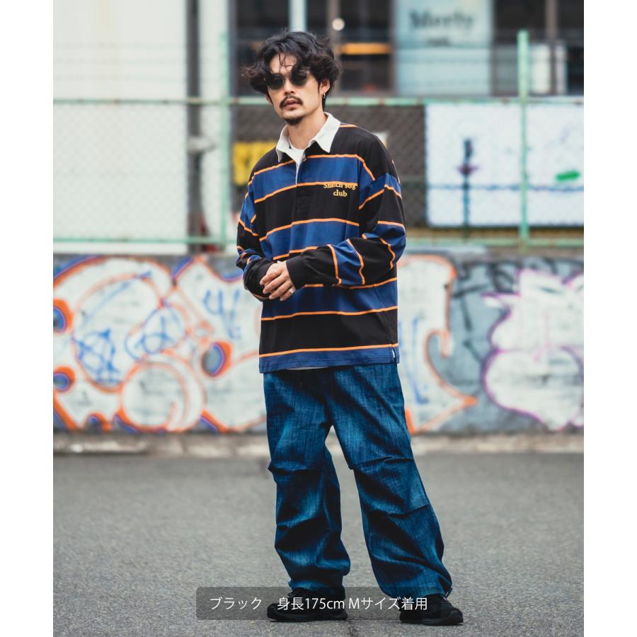 ポロシャツ メンズ ラガーシャツ 長袖 刺しゅう ロゴ マルチボーダー オーバーサイズ 大きいサイズ ゆったり ゲームシャツ アメカジ ストリート | improves | 11