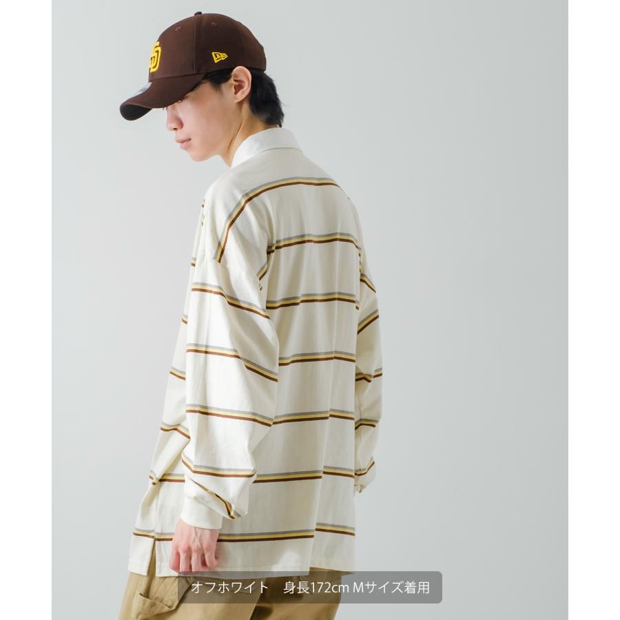 ポロシャツ メンズ ラガーシャツ 長袖 刺しゅう ロゴ マルチボーダー オーバーサイズ 大きいサイズ ゆったり ゲームシャツ アメカジ ストリート | improves | 14