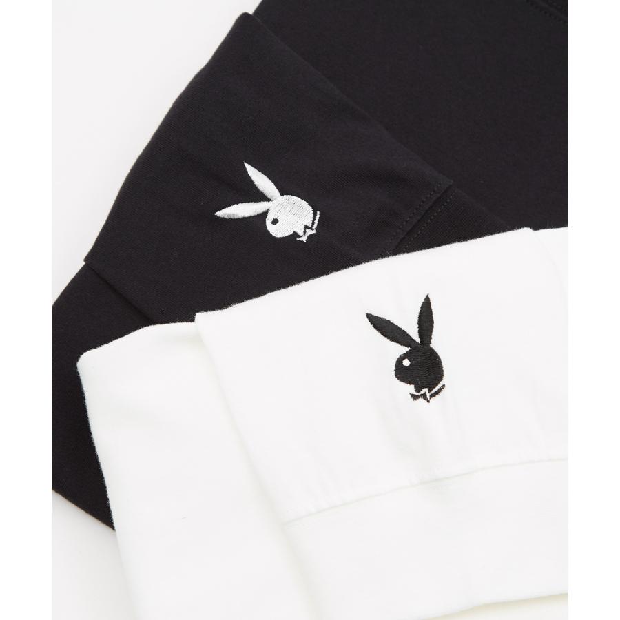 PLAYBOY BALL ロンT ポケT バックプリント Tシャツ 白黒 PLAYBOY ロンT 長袖Tシャツ メンズ ワンポイント 刺しゅう