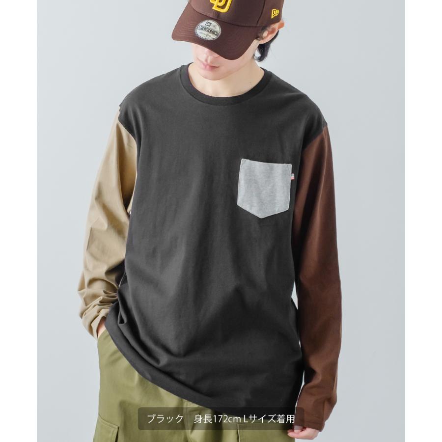 長袖Tシャツ メンズ USコットン 無地 ロンT クレイジー袖 カットソー ポケT オーバーサイズ 大きめ シンプル カジュアル アメカジ ストリート | improves | 25