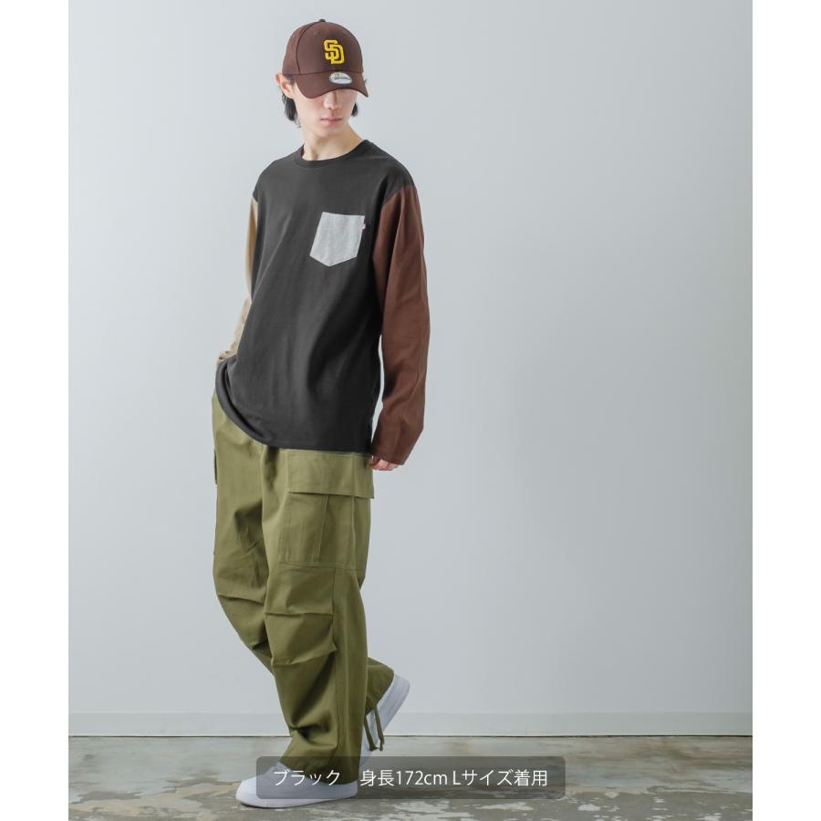 長袖Tシャツ メンズ USコットン 無地 ロンT クレイジー袖 カットソー ポケT オーバーサイズ 大きめ シンプル カジュアル アメカジ ストリート | improves | 27