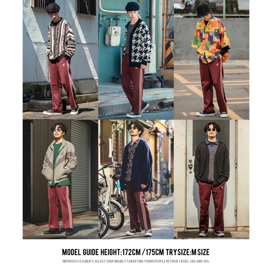 ジャージパンツ メンズ サイドライン 刺しゅう イージーパンツ ピンタック ゴムウエスト ストリート セミワイド ラインパンツ 古着MIX ストリート 韓国 | improves | 16
